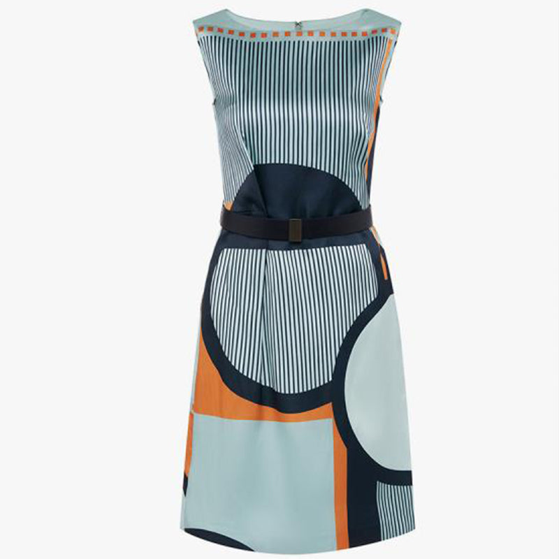 CM-DY023043 Women Elegant European Style Collar Sleeveless Geometry Mini Dress