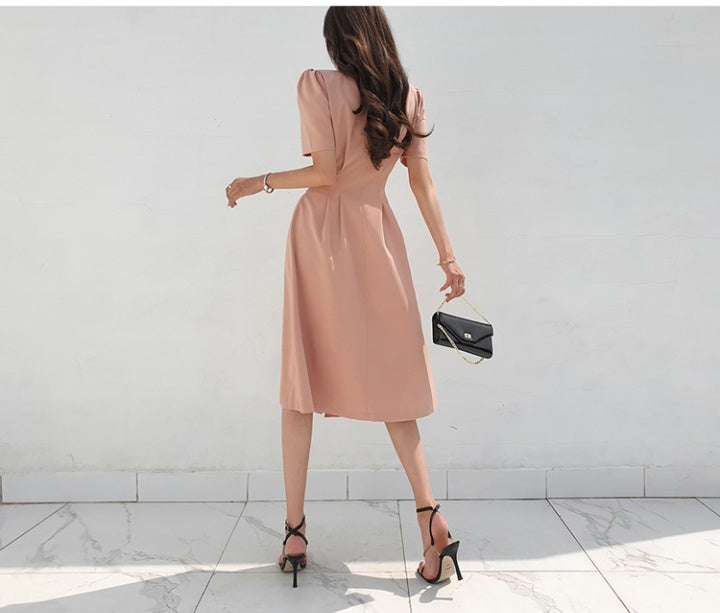 CM-DY027245 Women Casual Seoul Style V-Neck Single-Breasted Midi Dress