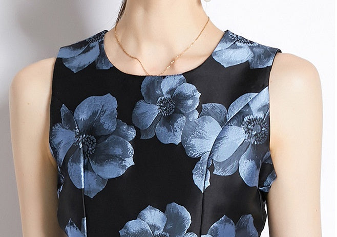 CM-DY035320 Women Elegant European Style Sleeveless Vest Pinched Waist Jacquard Dress