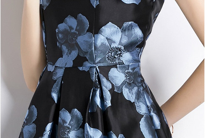CM-DY035320 Women Elegant European Style Sleeveless Vest Pinched Waist Jacquard Dress