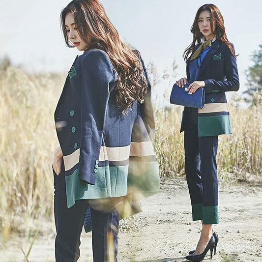 CM-SY036008 Women Elegant Seoul Style Double Breasted Long Sleeve Blazer With Suit Pants- Set