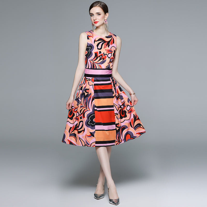CM-DY057916 Women Elegant Seoul Style Round Neck Sleeveless Slim Dress