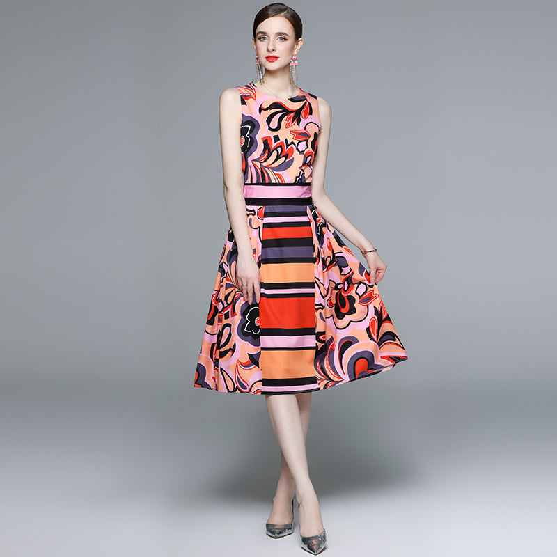 CM-DY057916 Women Elegant Seoul Style Round Neck Sleeveless Slim Dress