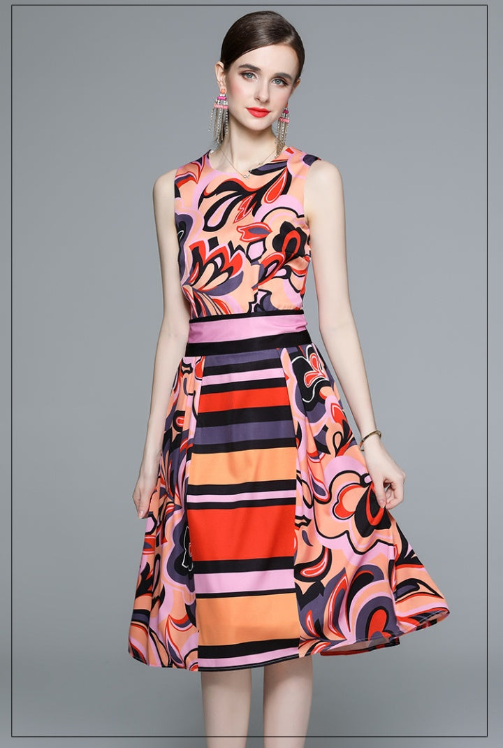 CM-DY057916 Women Elegant Seoul Style Round Neck Sleeveless Slim Dress
