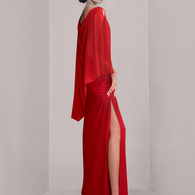 CM-DY061998 Women Elegant European Style Pinched Waist Temperament Long Dress - Red