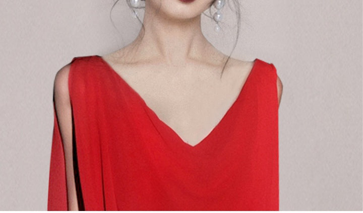 CM-DY061998 Women Elegant European Style Pinched Waist Temperament Long Dress - Red