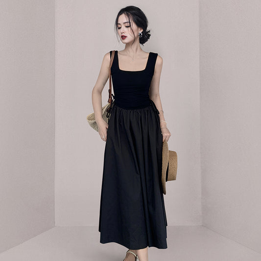 CM-DY062614 Women Casual European Style Square Collar Splice Knitted Long Dress (Available in 3 colors)