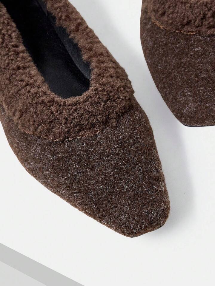 CM-SHS785746 Women Trendy Seoul Style Plush Pointed Toe Flats - Coffee Brown