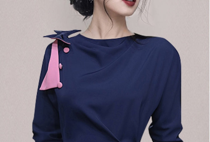 CM-DY063480 Women Elegant European Style Round Neck 3/4 Sleeve Mermaid Dress - Navy Blue
