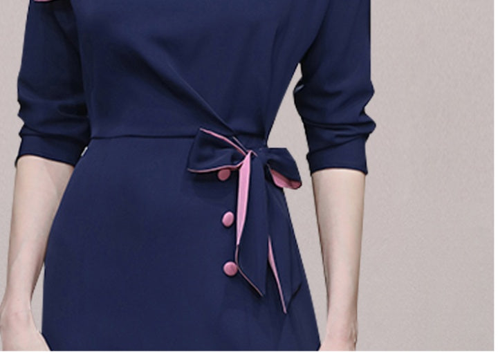 CM-DY063480 Women Elegant European Style Round Neck 3/4 Sleeve Mermaid Dress - Navy Blue