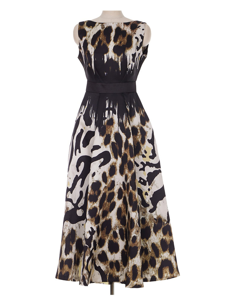 CM-DY066177 Women Elegant Seoul Style Round Neck Sleeveless Geometric Prints Long Dress