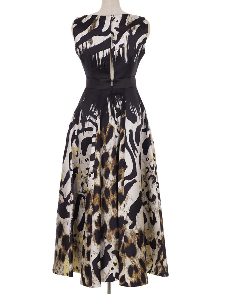CM-DY066177 Women Elegant Seoul Style Round Neck Sleeveless Geometric Prints Long Dress