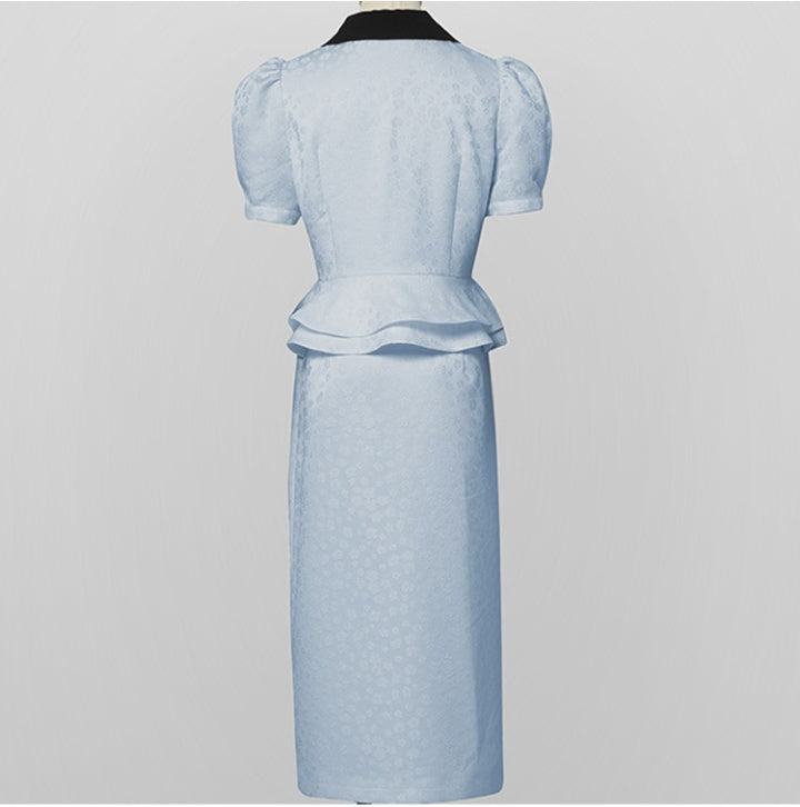CM-DY066381 Women Elegant European Style Lapel Neckline Short Sleeve Double-Breasted Dress (Available in 2 colors)