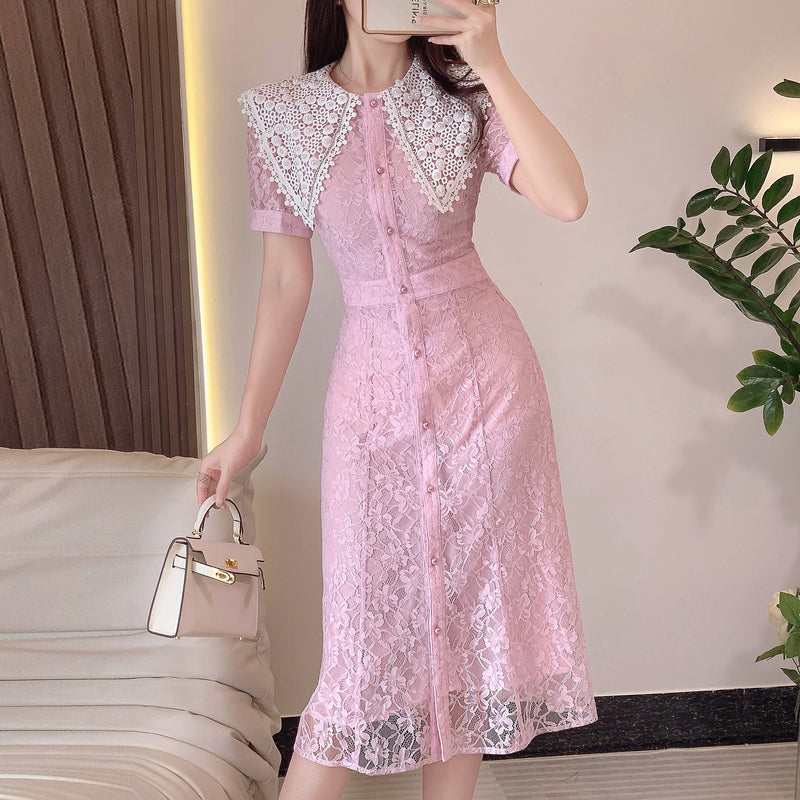 CM-DY067522 Women Elegant Seoul Style Temperament Lace Light Beading Dress