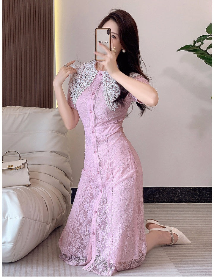 CM-DY067522 Women Elegant Seoul Style Temperament Lace Light Beading Dress
