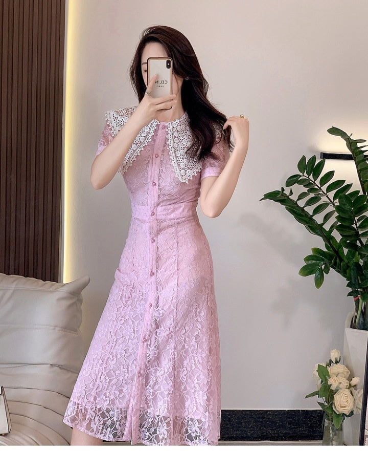 CM-DY067522 Women Elegant Seoul Style Temperament Lace Light Beading Dress