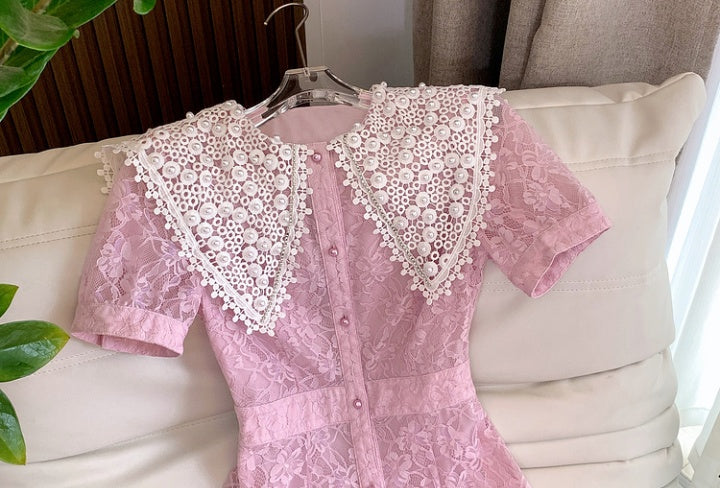 CM-DY067522 Women Elegant Seoul Style Temperament Lace Light Beading Dress