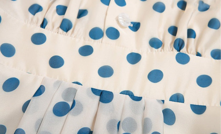 CM-DY067762 Women Elegant European Style Doll Collar Bow Polka Dot Pinched Waist Slim Dress
