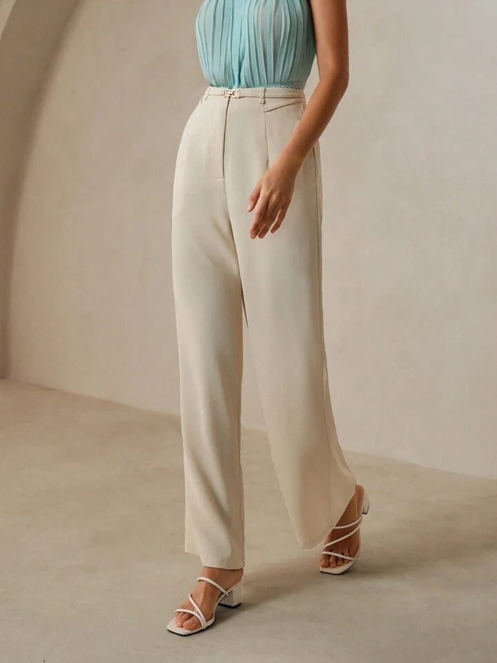 CM-BS978257 Women Elegant Seoul Style Zipper Fly Wide-Leg Loose Pants - Apricot