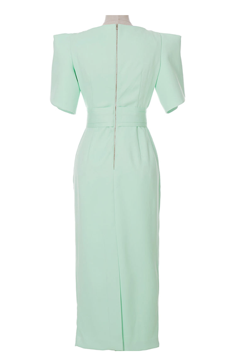 CM-DY071382 Women Elegant European Style Square Collar Lotus Sleeve Midi Dress