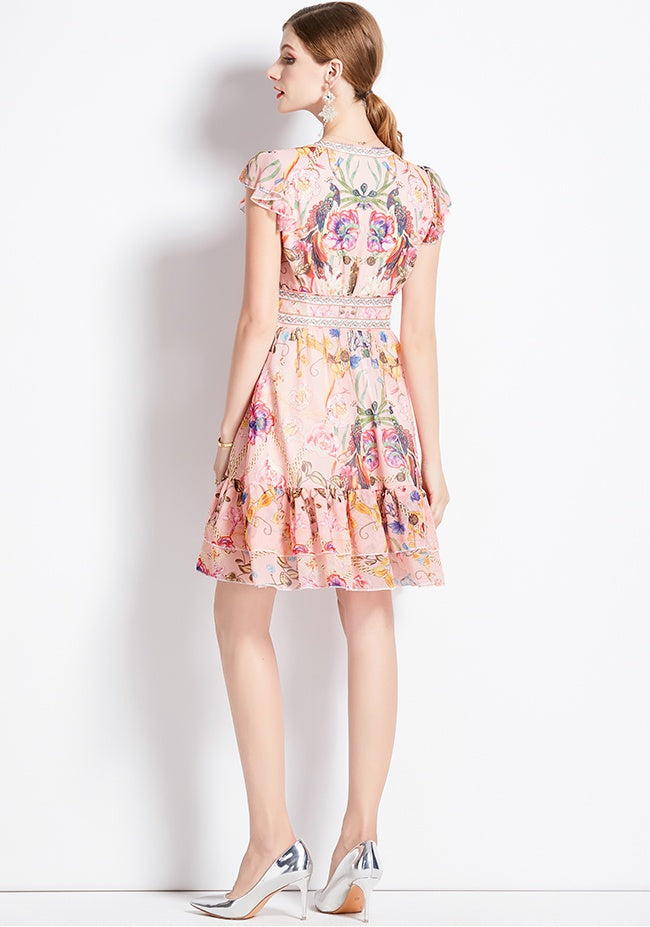 CM-DY072560 Women Elegant European Style Deep V-Neck Sleeveless Mini Dress - Pink