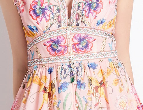 CM-DY072560 Women Elegant European Style Deep V-Neck Sleeveless Mini Dress - Pink