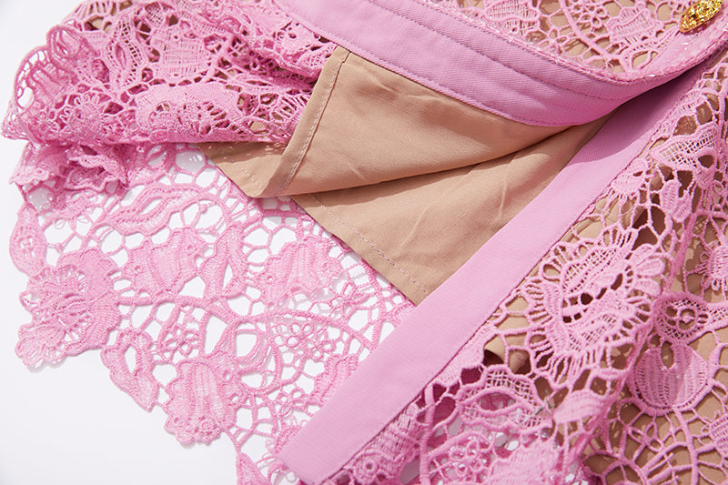 CM-DY073514 Women Elegant European Style Temperament Hollow Hip Lace Dress - Pink