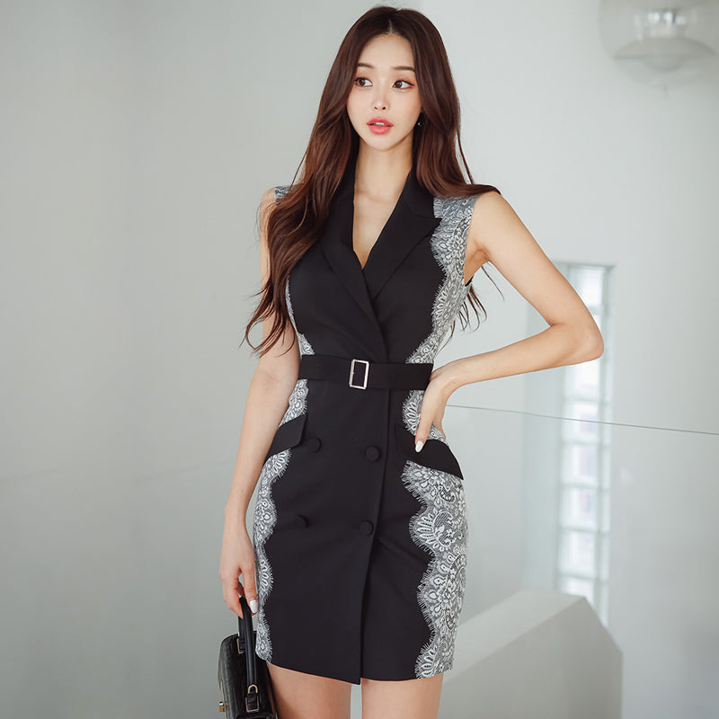 CM-DY076049 Women Elegant Seoul Style Sleeveless Double-Breasted Mini Dress - Black