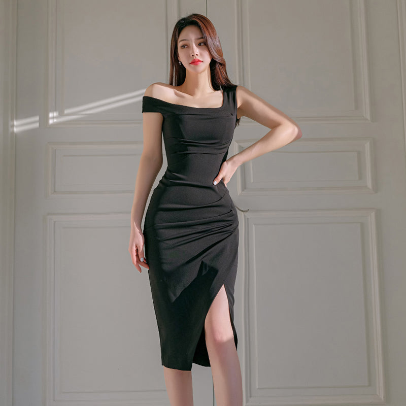 CM-DY076574 Women Casual Seoul Style V-Neck Sleeveless Split Midi Dress (Available in 2 colors)