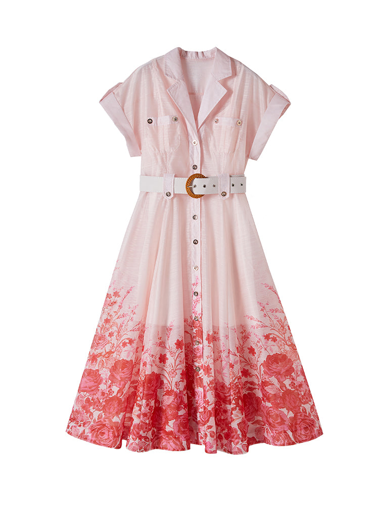 CM-DY078939 Women Elegant European Style Collar Neckline Short Sleeve Printing Midi Dress
