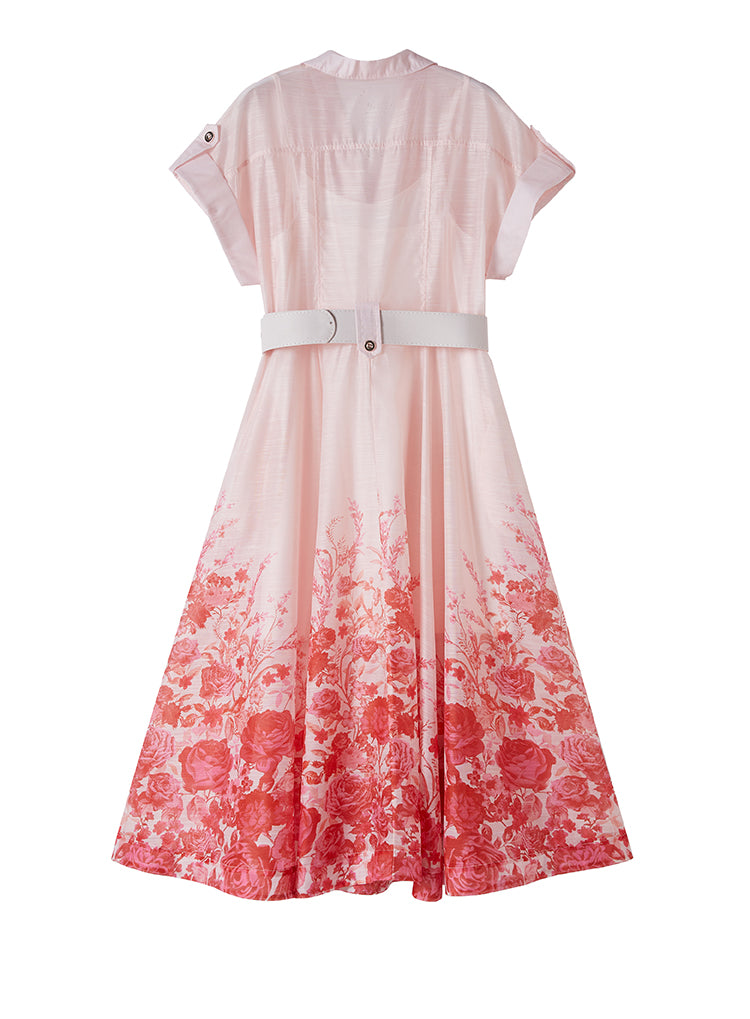 CM-DY078939 Women Elegant European Style Collar Neckline Short Sleeve Printing Midi Dress