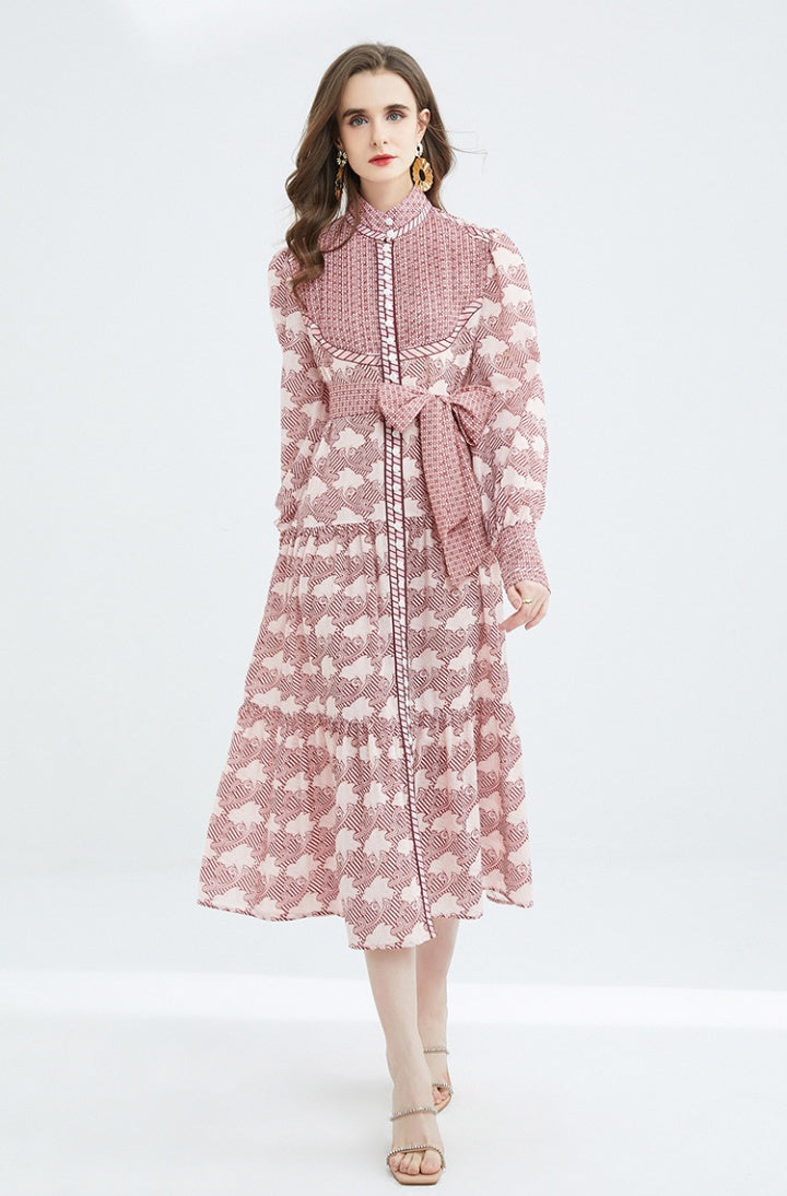 CM-DY078996 Women Elegant European Style Long Sleeve Stand Collar Dress