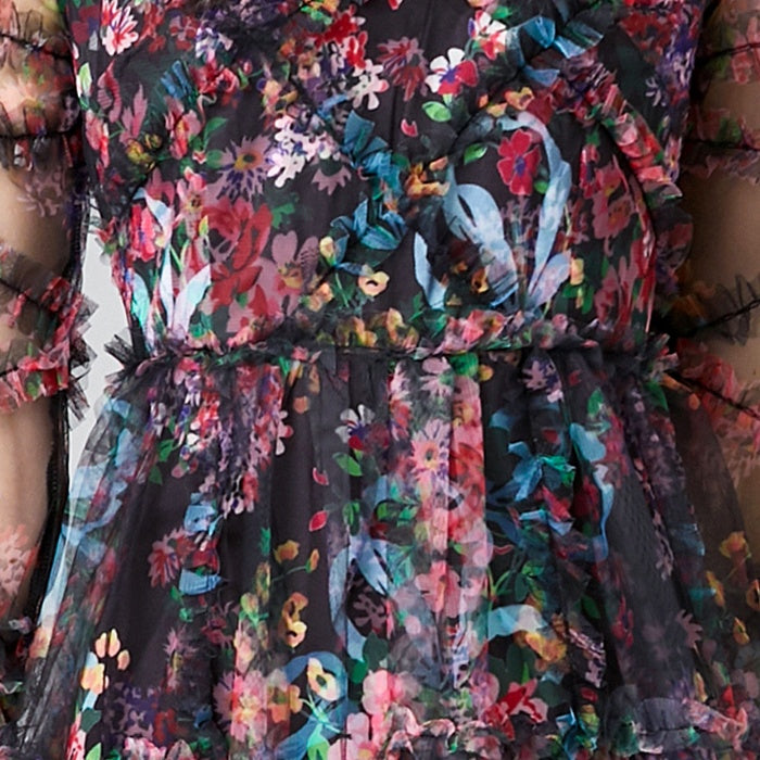 CM-DY080361 Women Elegant European Style Round Neck Splice Gauze Printing Dress
