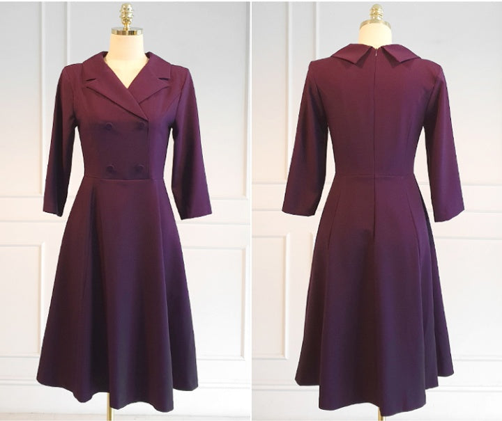 CM-DY080921 Women Elegant Seoul Style Double Breasted 3/4 Sleeve Mini Dress - Purple