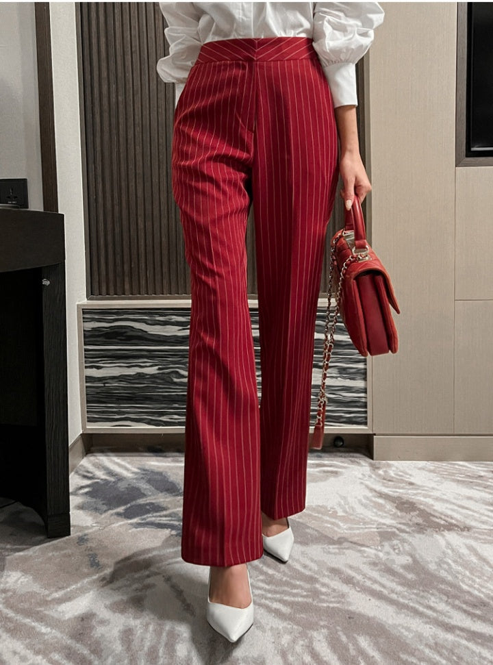 CM-SY080930 Women Elegant Seoul Style Double-Breasted Stripe Business Suit - Red