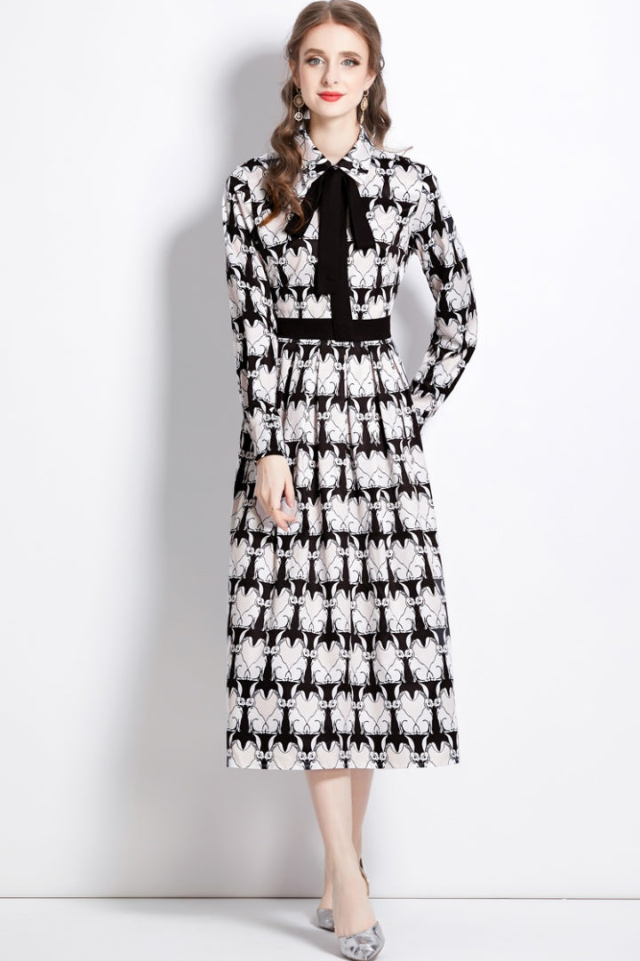 CM-DY080969 Women Elegant European Style Collar Neckline High Waist Lapel Dress