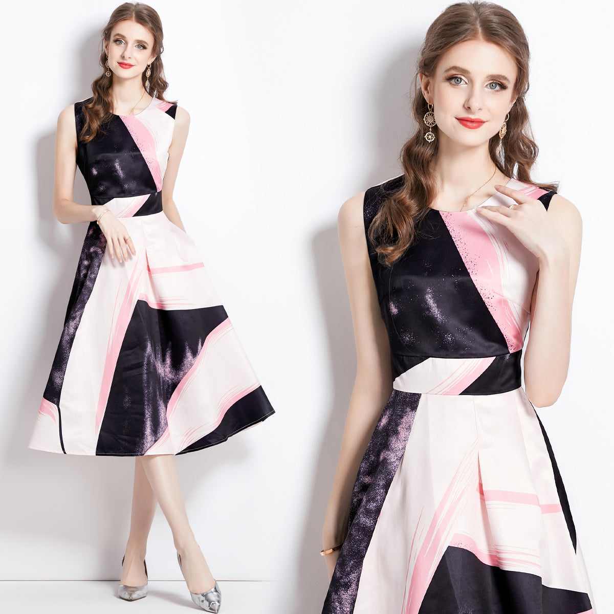 CM-DY080970 Women Retro European Style Sleeveless Pinched Waist Slim Dress