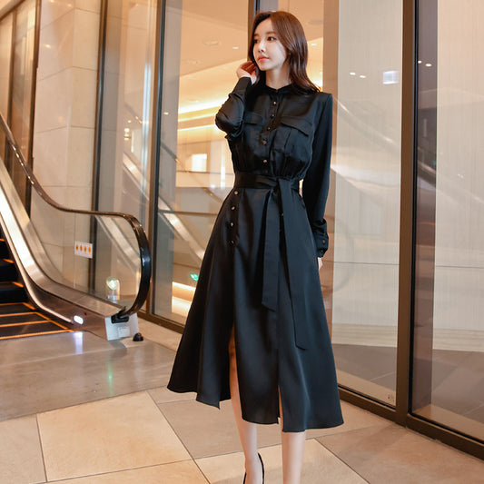 CM-DY081127 Women Elegant Seoul Style Temperament Single-Breasted Dress - Black