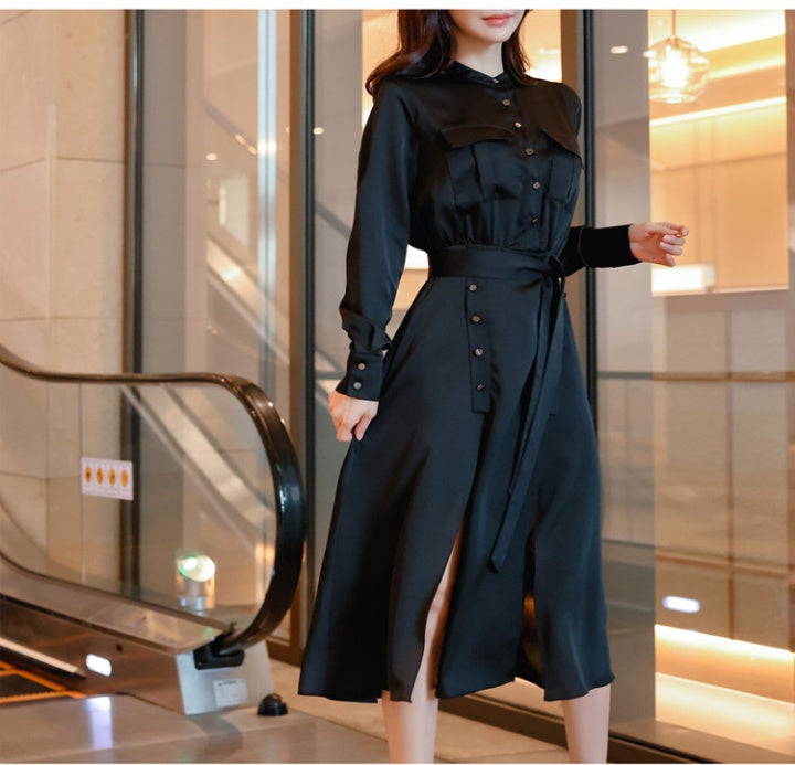 CM-DY081127 Women Elegant Seoul Style Temperament Single-Breasted Dress - Black