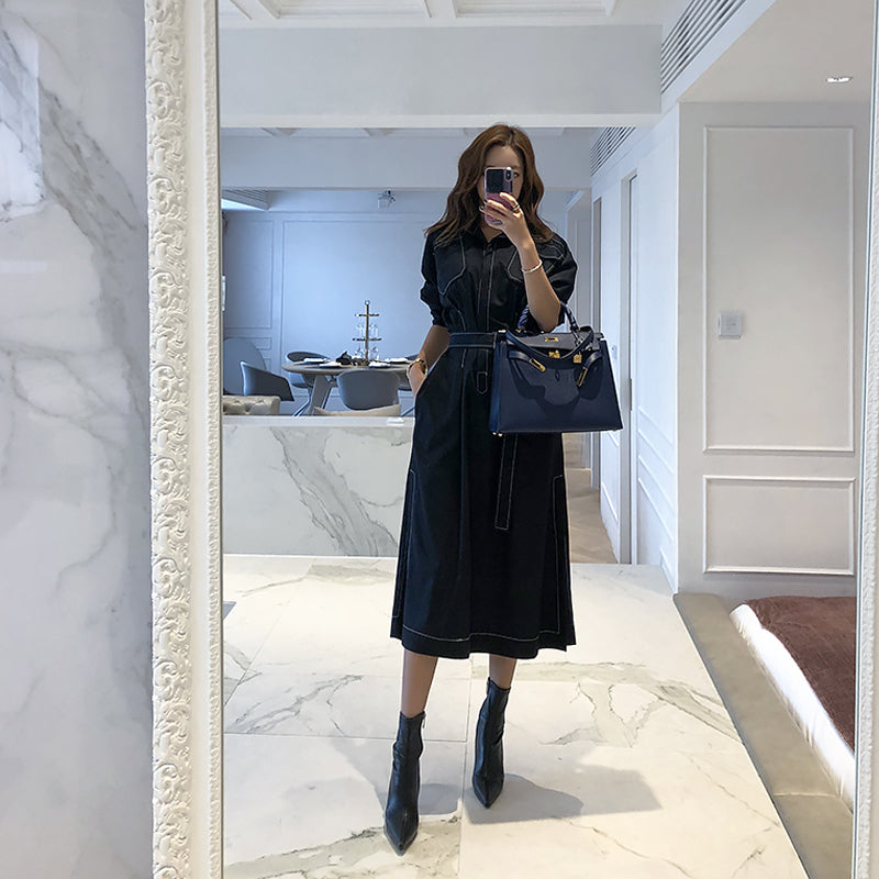 CM-DY081133 Women Elegant Seoul Style Collar Neckline Long Sleeve Dress (Available in 2 colors)