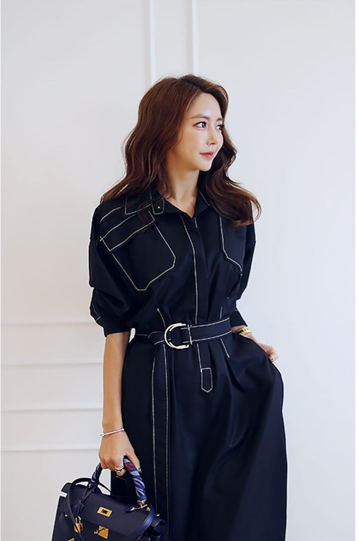 CM-DY081133 Women Elegant Seoul Style Collar Neckline Long Sleeve Dress (Available in 2 colors)