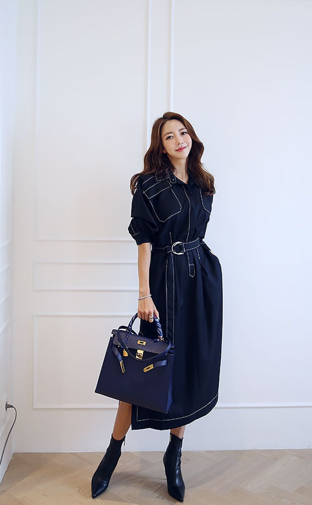 CM-DY081133 Women Elegant Seoul Style Collar Neckline Long Sleeve Dress (Available in 2 colors)