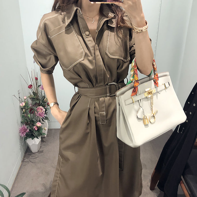 CM-DY081133 Women Elegant Seoul Style Collar Neckline Long Sleeve Dress (Available in 2 colors)