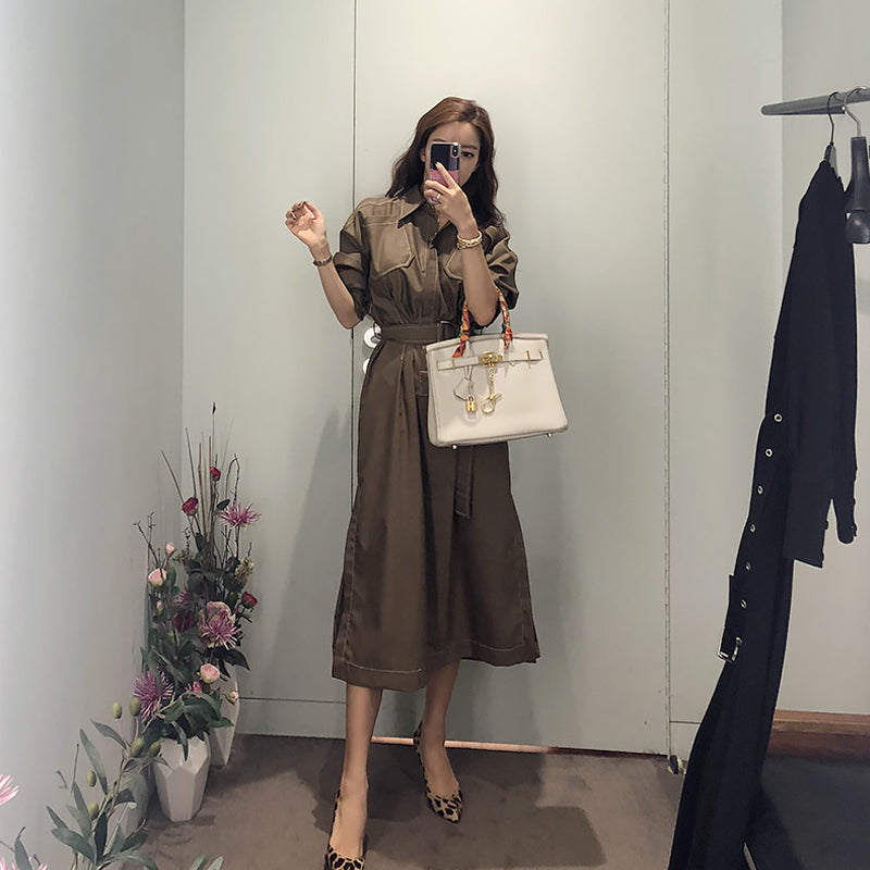 CM-DY081133 Women Elegant Seoul Style Collar Neckline Long Sleeve Dress (Available in 2 colors)