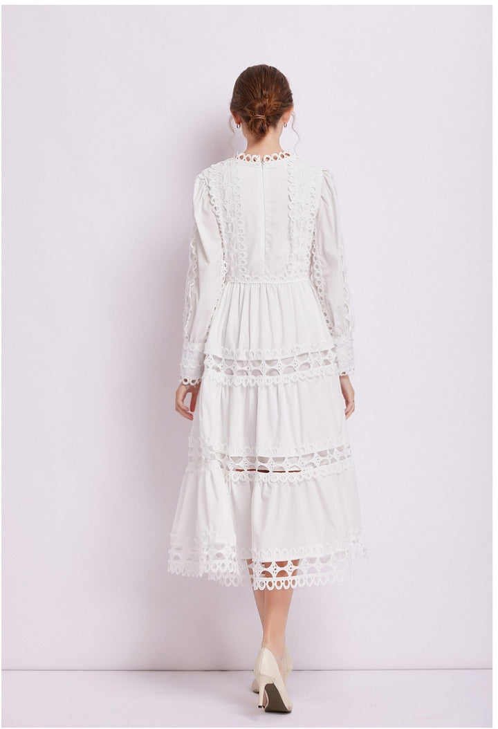 CM-DY082278 Women Elegant European Style Lace Long Sleeve Pinched Waist Dress (Available in 2 colors)
