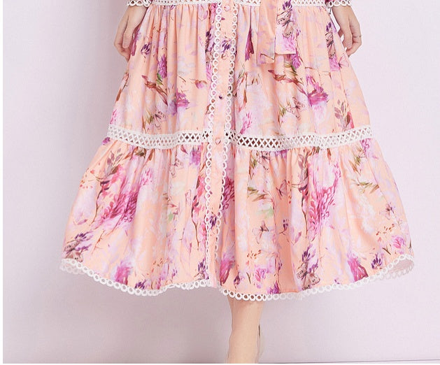 CM-DY082279 Women Elegant European Style Stand Collar Pinched Waist Dress - Pink