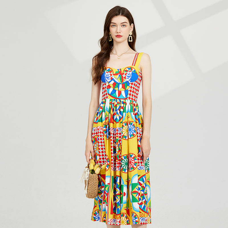 CM-DY082379 Women Casual European Style High Waist Wrapped Sling Dress