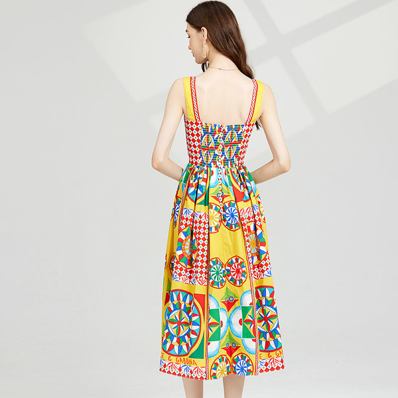 CM-DY082379 Women Casual European Style High Waist Wrapped Sling Dress