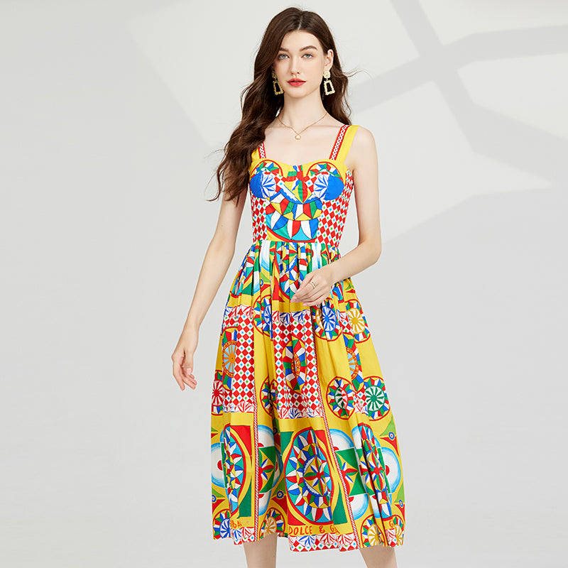 CM-DY082379 Women Casual European Style High Waist Wrapped Sling Dress