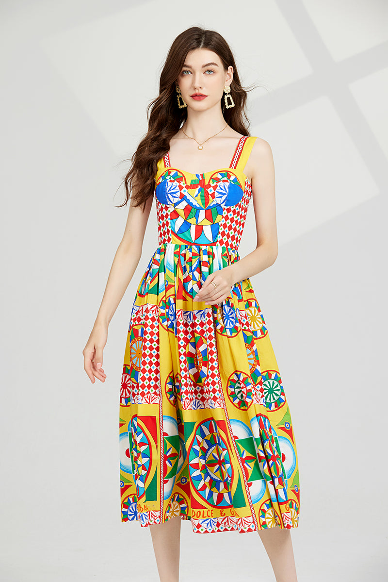 CM-DY082379 Women Casual European Style High Waist Wrapped Sling Dress